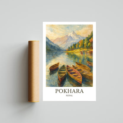 Pokhara, Watercolor design poster, Nepal Print, Pokhara Wall Art