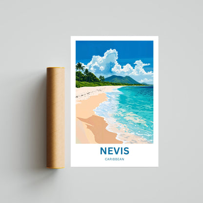 Nevis Travel Poster - Captivating Caribbean Beach Shore