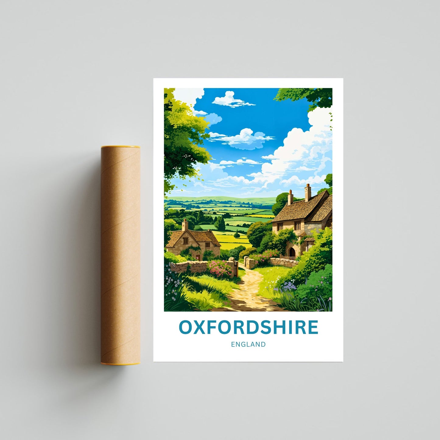 Oxfordshire Travel Poster - Charming Village View