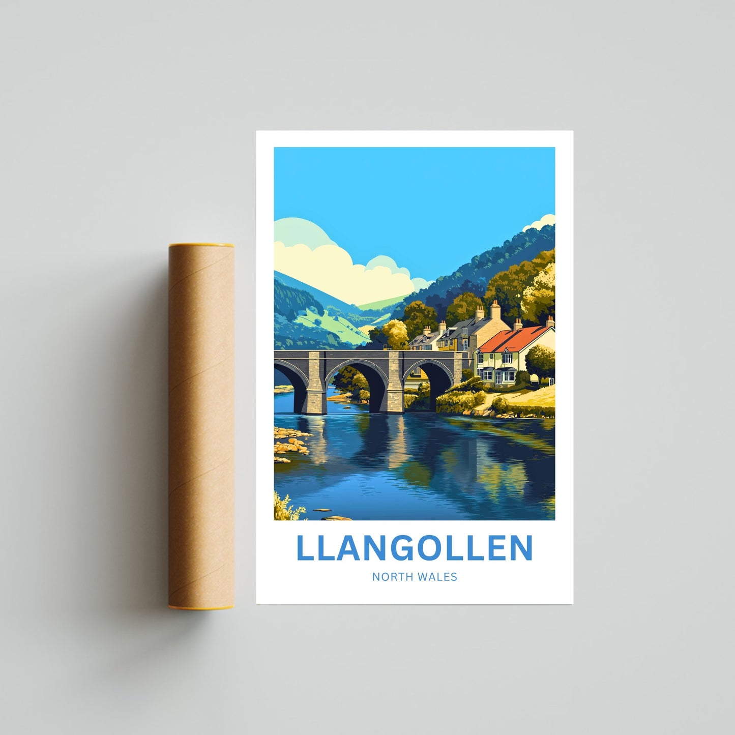 Llangollen Travel Poster - Crossing the Historic Dee