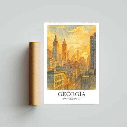 Georgia, Watercolor design poster, United States Print, Georgia Wall Art