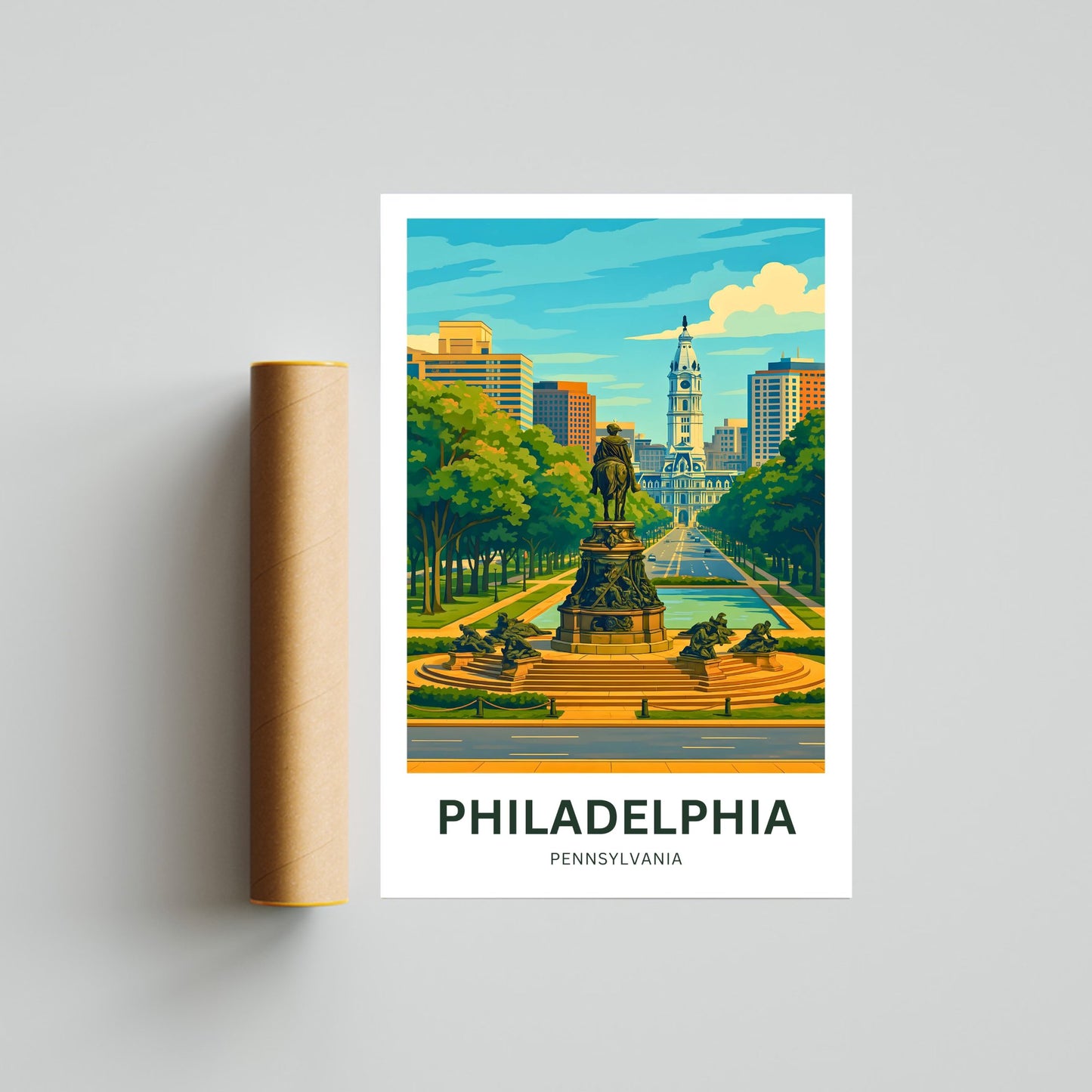 Philadelphia Travel Poster - Rocky Step view of Pennsylvania