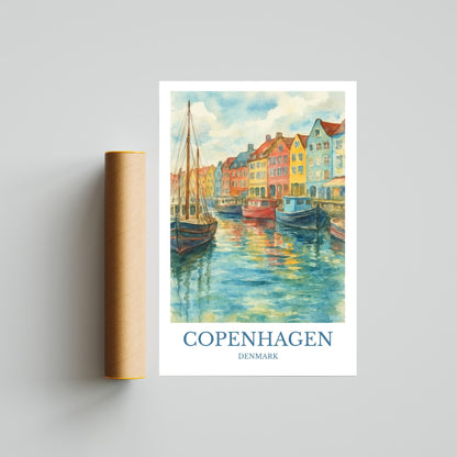 Copenhagen, Watercolor design poster, Denmark Print, Copenhagen Wall Art