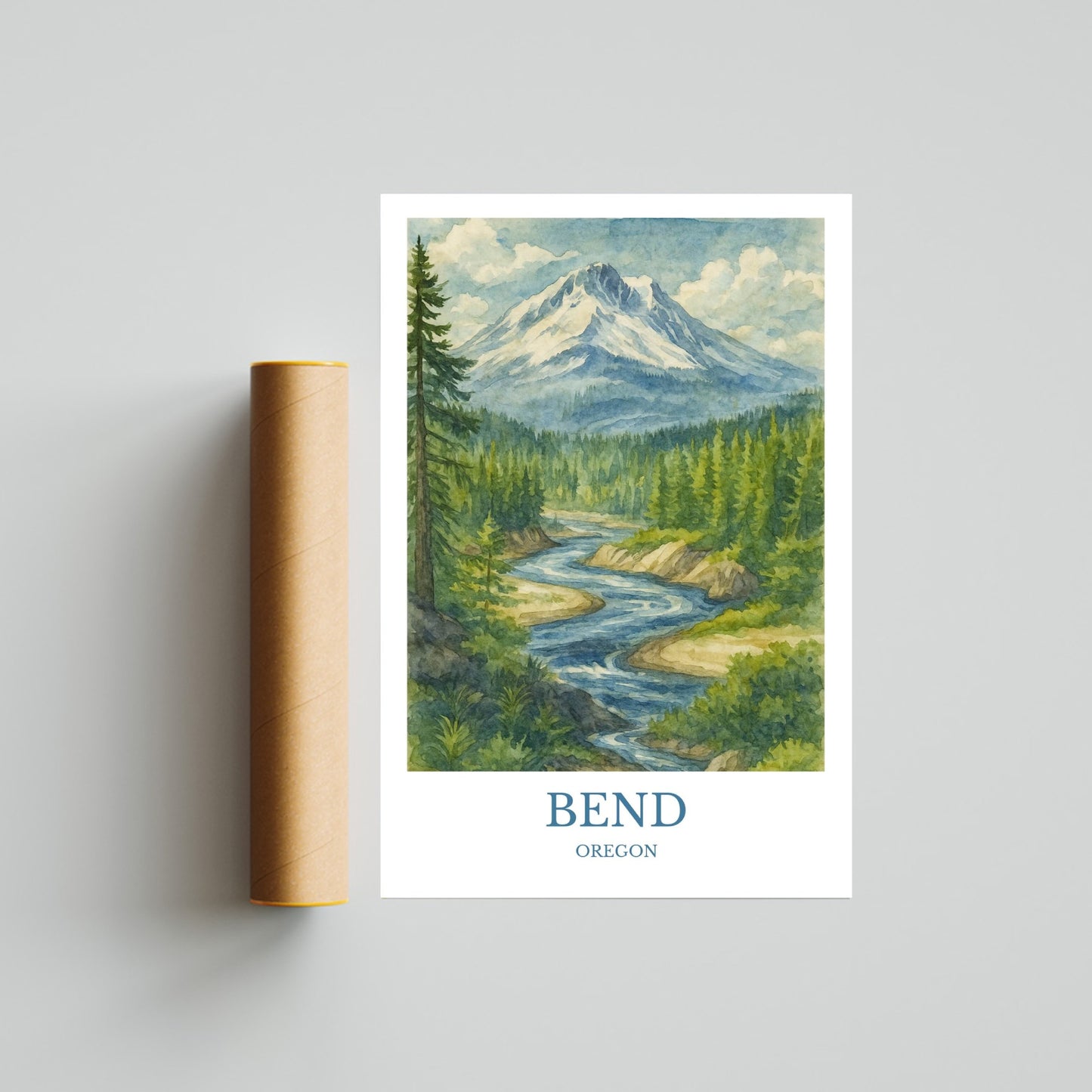 Bend, Watercolor design poster, Oregon Print, Bend Wall Art