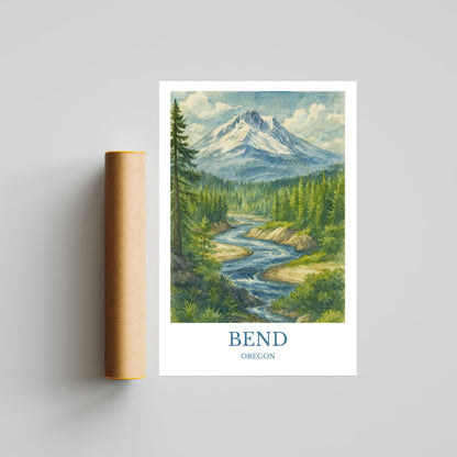 Bend, Watercolor design poster, Oregon Print, Bend Wall Art