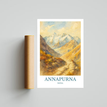 Annapurna, Watercolor design poster, Nepal Print, Annapurna Wall Art