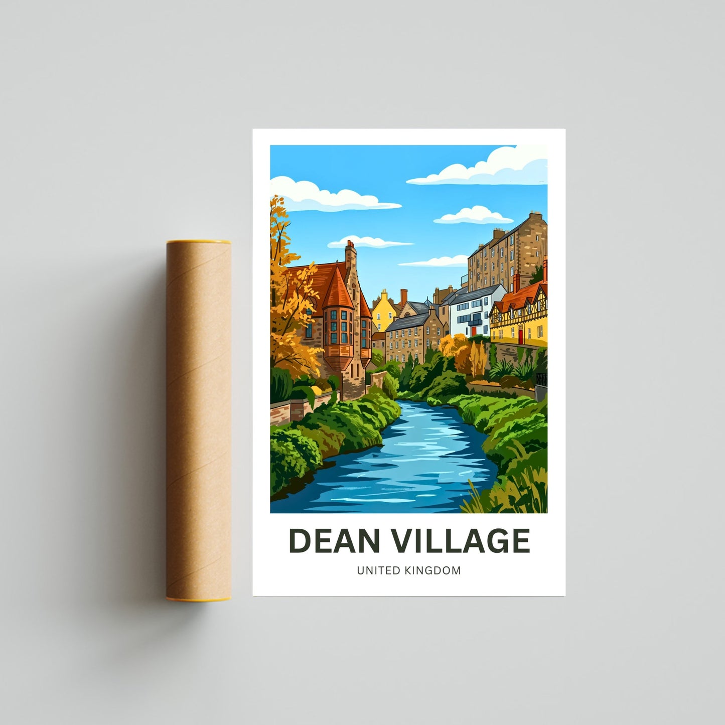 Dean Village Travel Poster - Village by the River