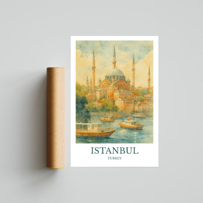 Istanbul, Watercolor design poster, Turkey Print, Istanbul Wall Art