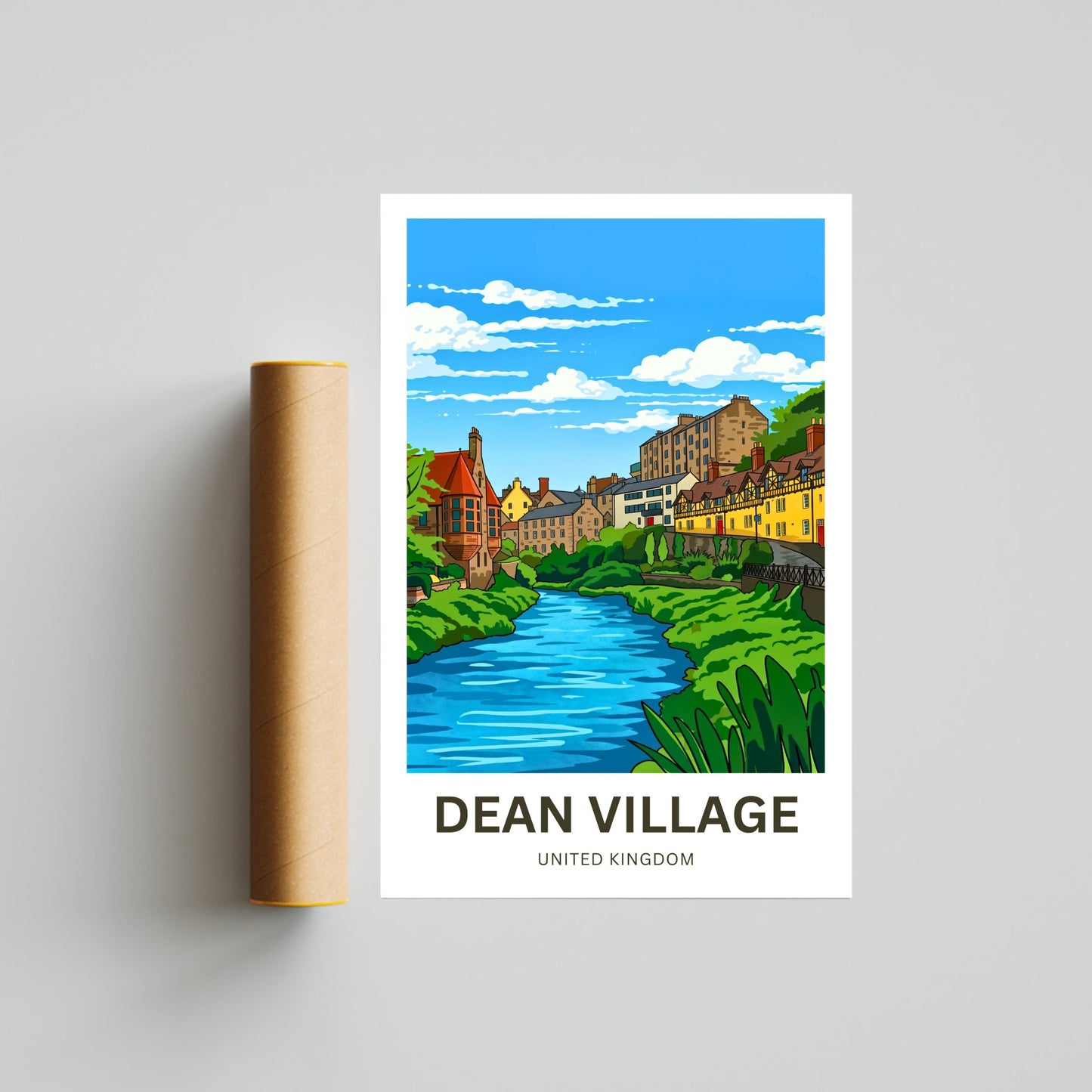 Dean Village Travel Poster - Serene River