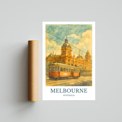 Melbourne, Watercolor design poster, Australia Print, Melbourne Wall Art