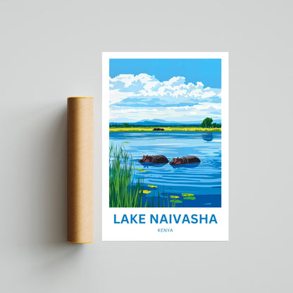 Lake Naivasha Travel Poster - Breathtaking Lake and Hippos