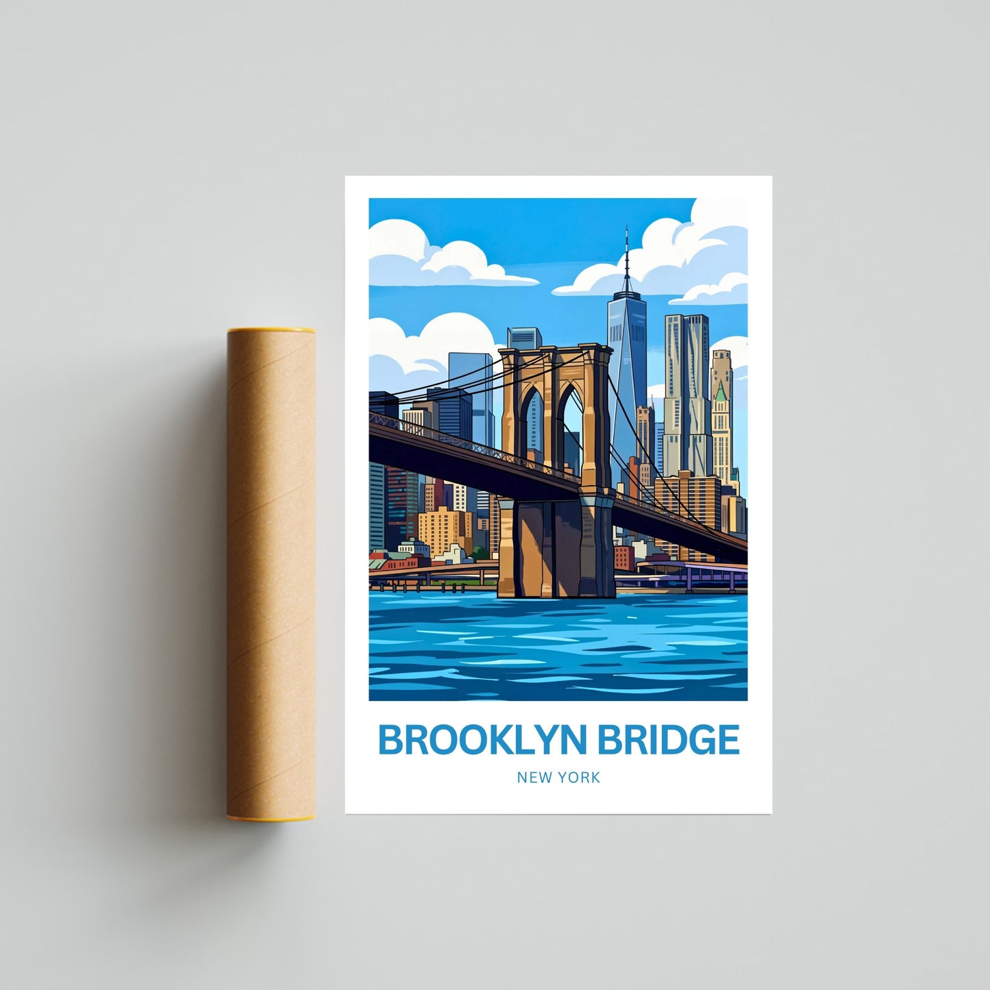 Brooklyn Bridge Travel Poster -  Skyline Over the Bridge