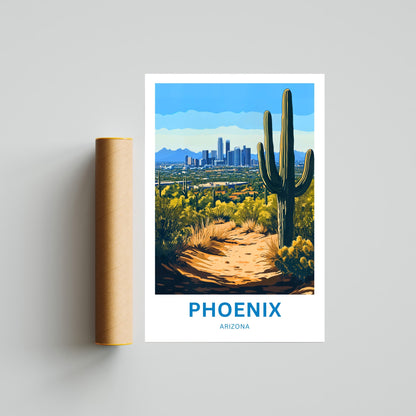 Phoenix Travel Poster - Arizona Desert Sun & Skyline
