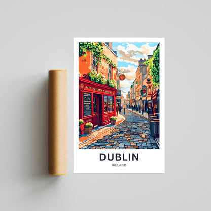 Dublin Travel Poster- Temple Bar Street Ireland