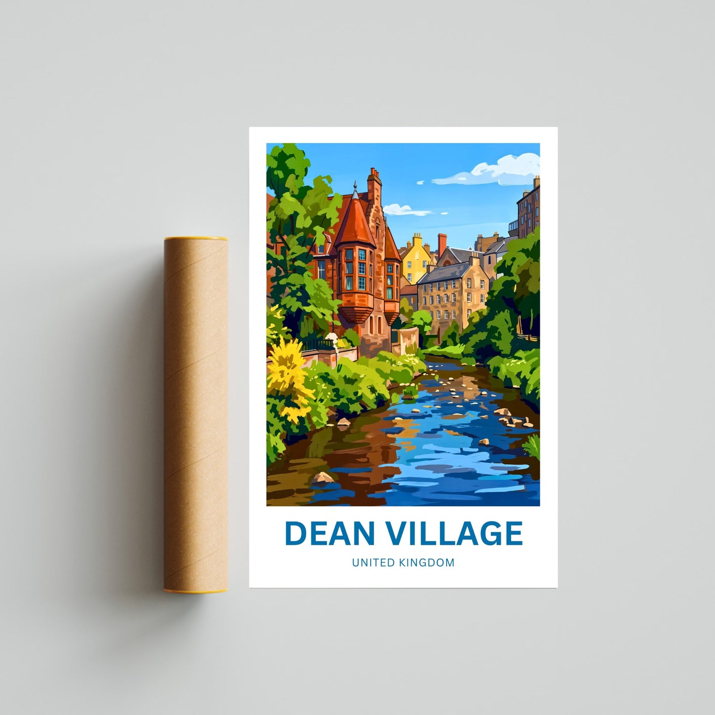 Dean Village Travel Poster - Tranquil Village Escape