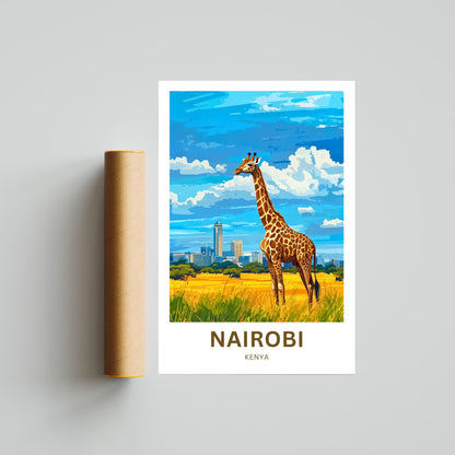 Nairobi Travel Poster - Captivating Girafe and Skyline