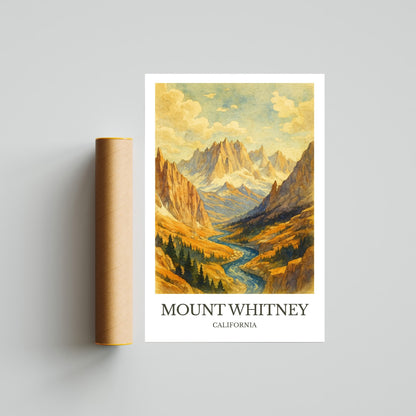 Mount Whitney, Watercolor design poster, California Print, Mount Whitney Wall Art