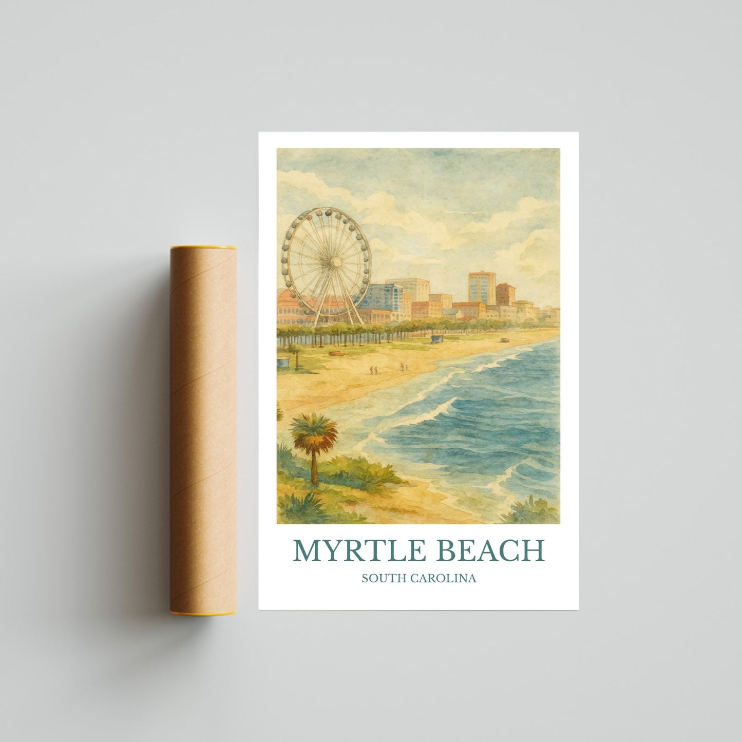Myrtle Beach, Watercolor design poster, South Carolina Print, Myrtle Beach Wall Art