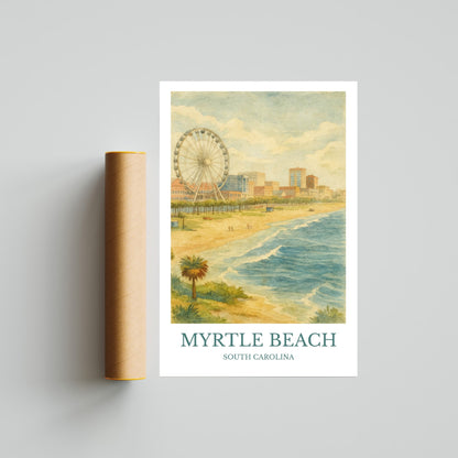 Myrtle Beach, Watercolor design poster, South Carolina Print, Myrtle Beach Wall Art