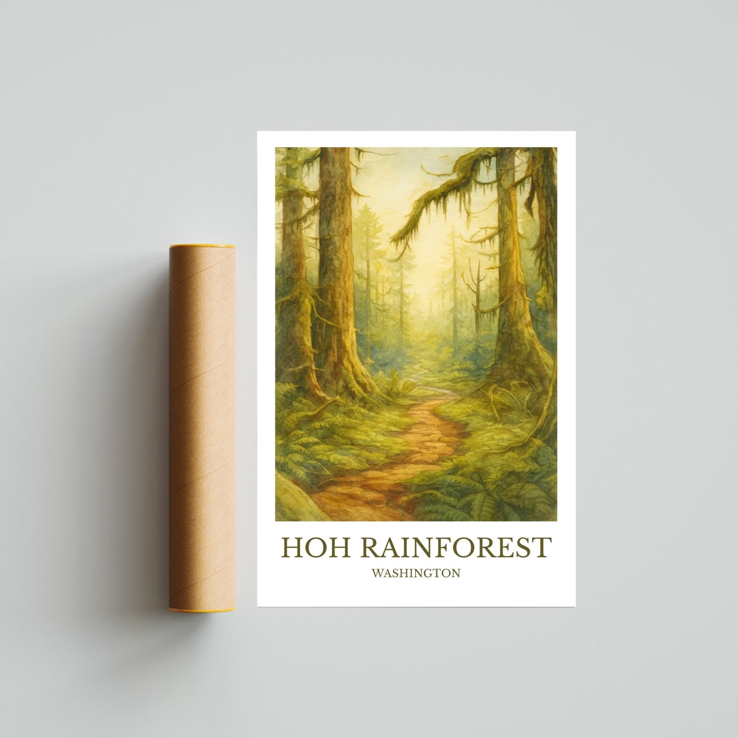 Hoh Rainforest, Watercolor design poster, Washington Print, Hoh Rainforest Wall Art