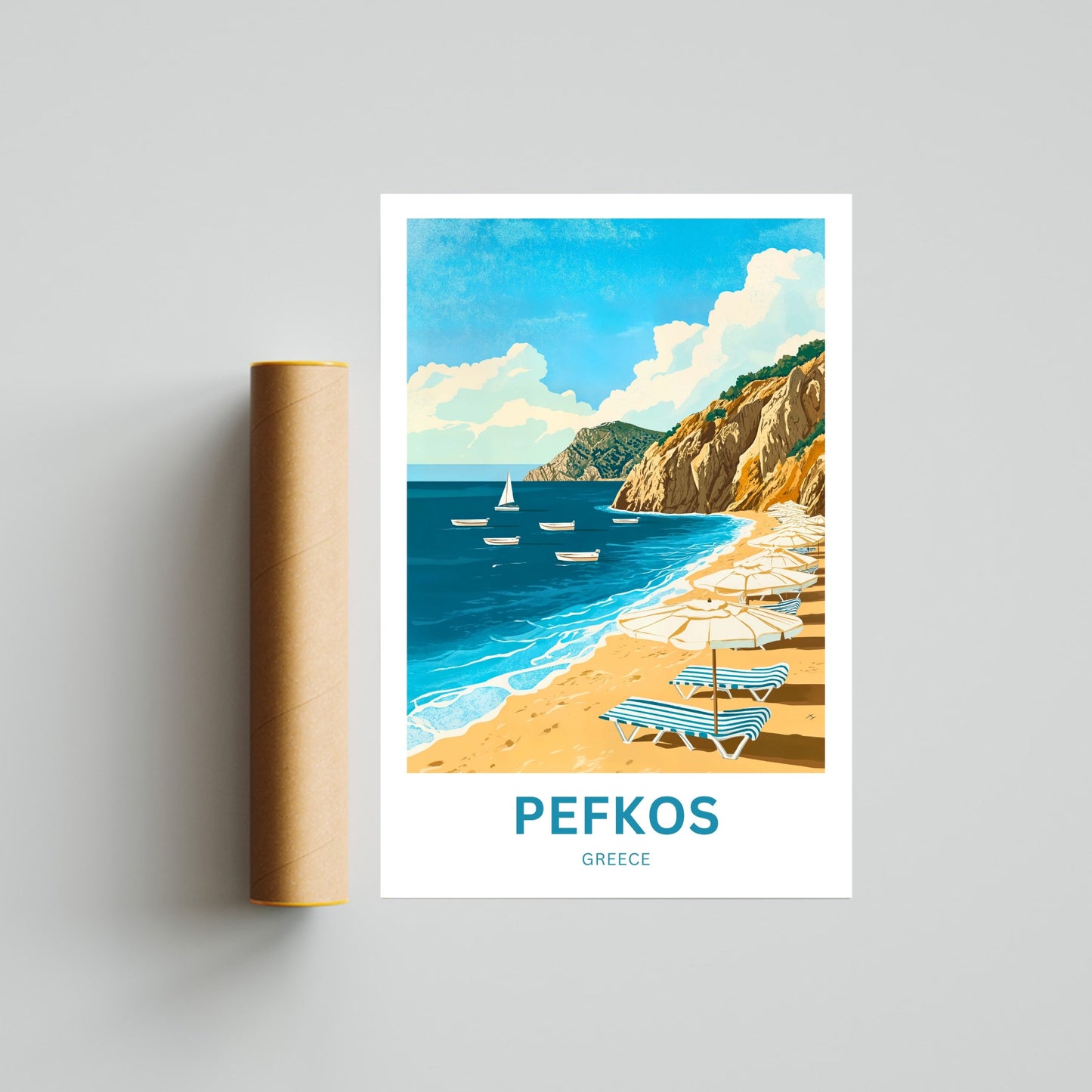 Pefkos Travel Poster - Relaxing Beach View