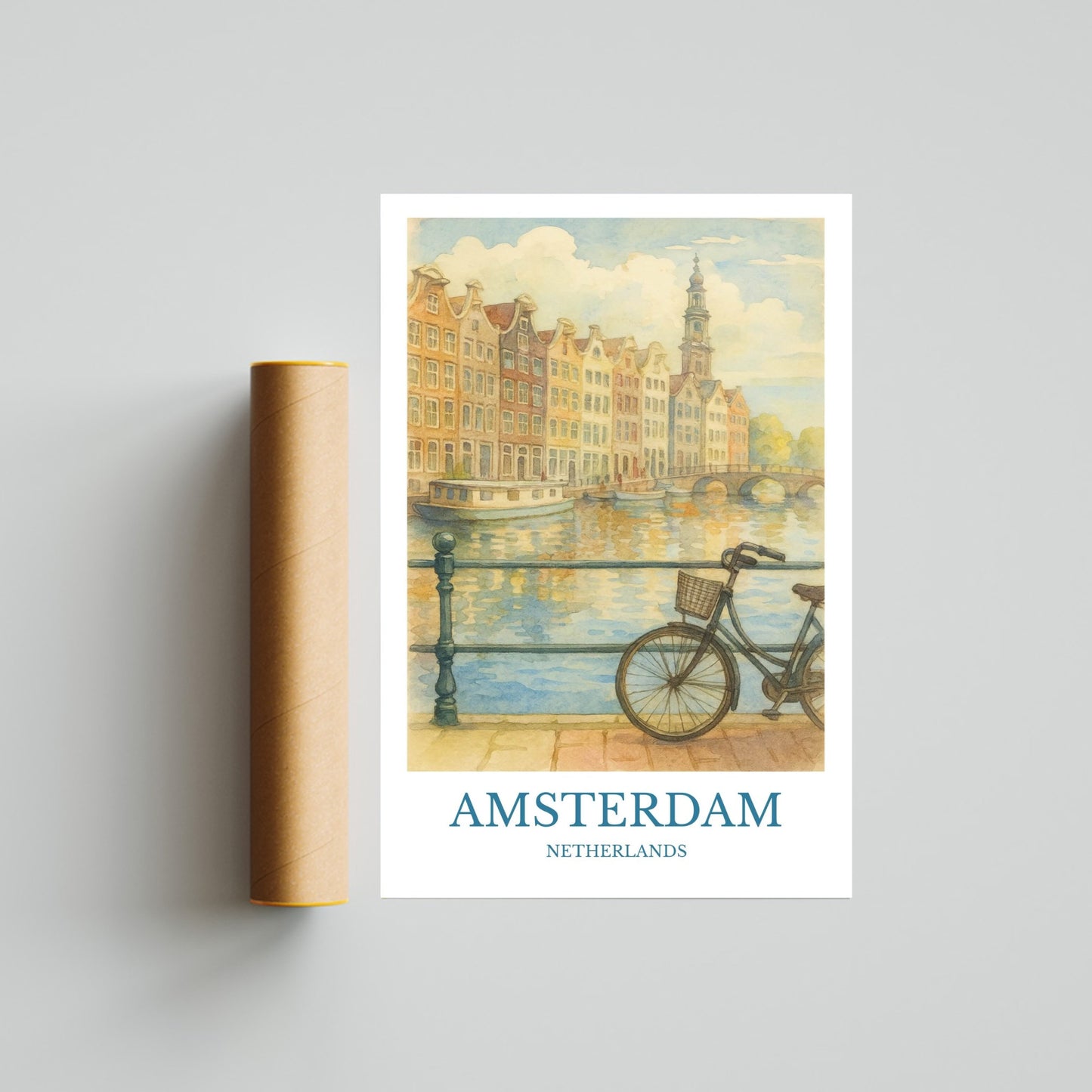 Amsterdam, Watercolor design poster, Netherlands Print, Amsterdam Wall Art
