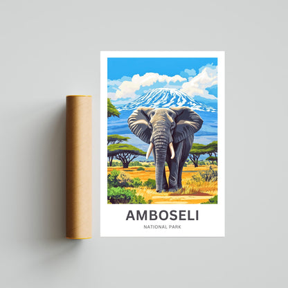 Amboseli National Park Travel Poster  - Tusker’s Pride, Kilimanjaro’s Might