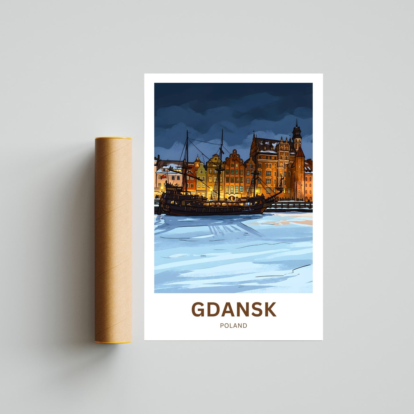 Gdańsk  Travel Poster - Glowing Port Nights