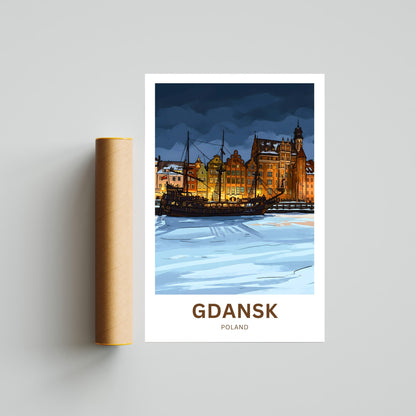 Gdańsk  Travel Poster - Glowing Port Nights