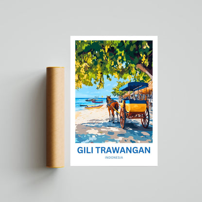 Gili Trawangan Travel Poster- Captivating Beach Horse Carriage