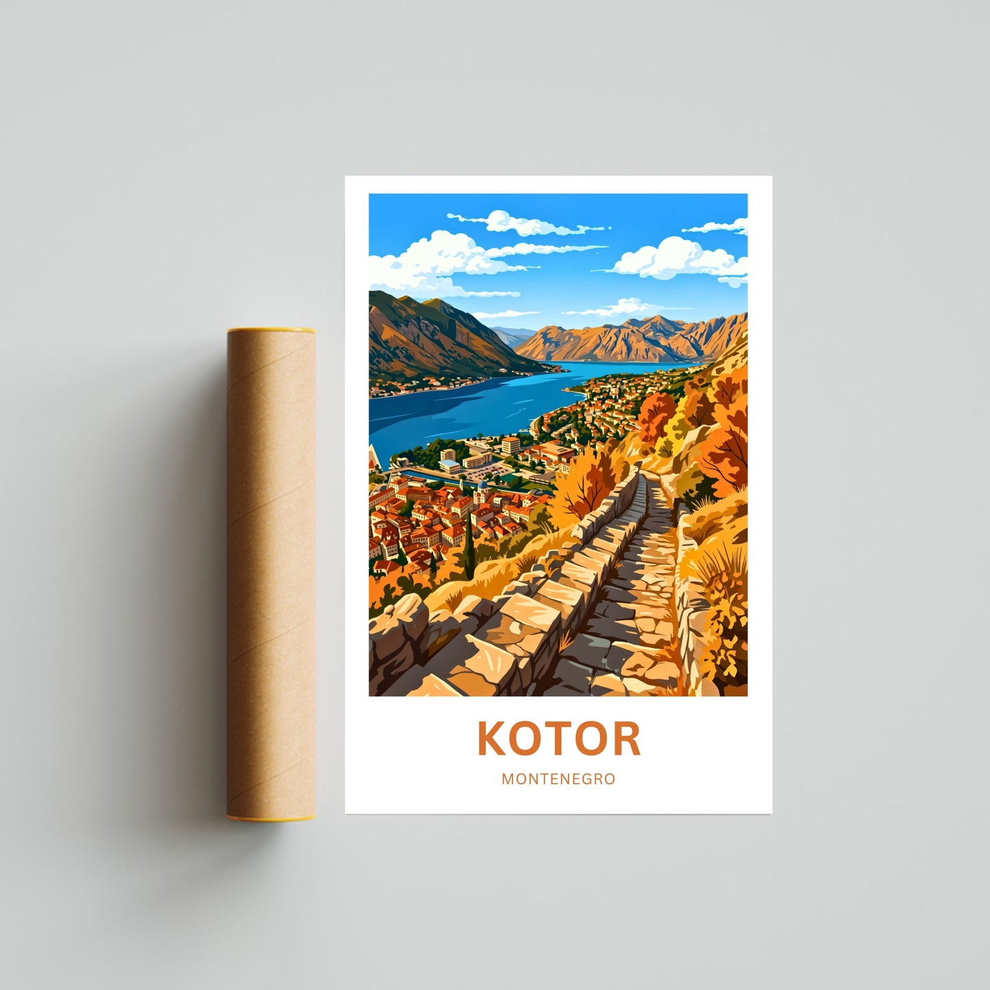 Kotor Travel Poster -   Montenegro Iconic Walkway