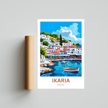 Ikaria Beach Travel Poster  - Mediterranean Charm