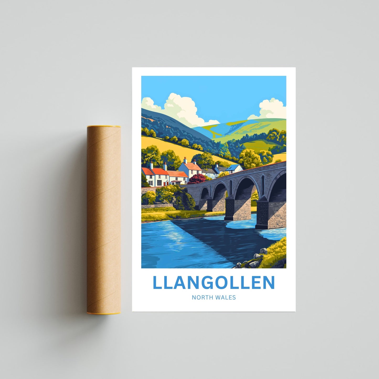Llangollen Travel Poster - Bridge to the Welsh Hills