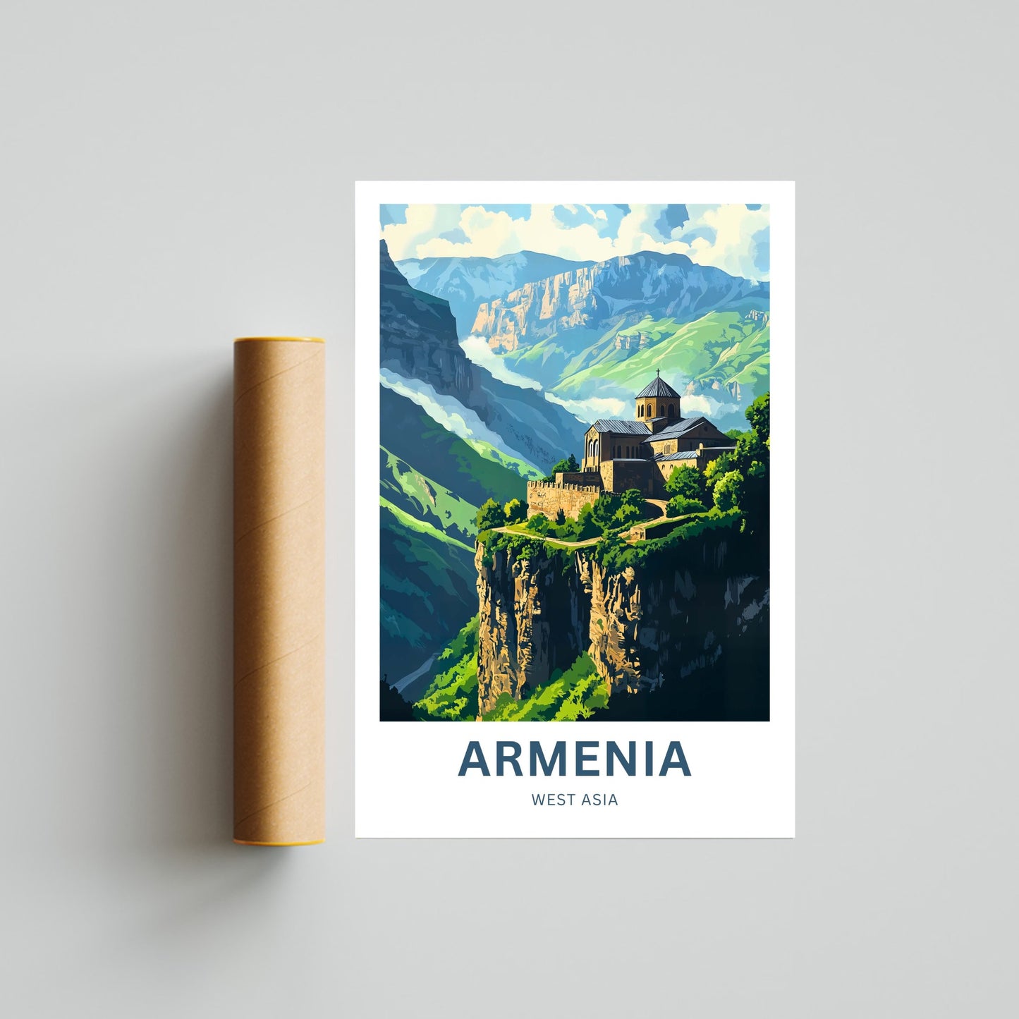 Armenia Travel Poster - Land of Mountains & Monasteries