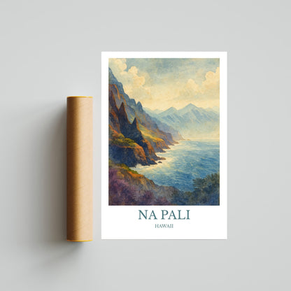 Nā Pali Coast, Watercolor design poster, Hawaii Print, Nā Pali Wall Art