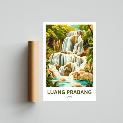 Luang Prabang Travel Poster - Huang Si Falls Laos