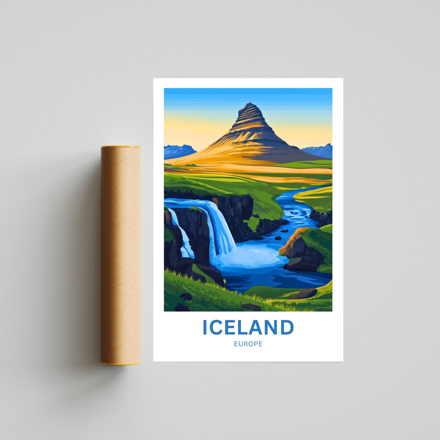 Iceland Travel Poster - Europe Iconic Land of Ice and Fire Landscape