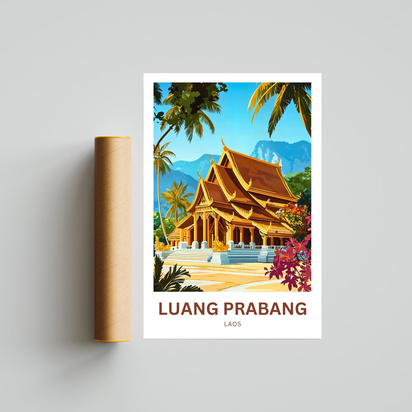 Luang Prabang Travel Poster - Famous Temple in Laos