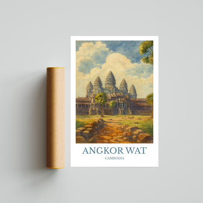 Angkor Wat, Watercolor design poster, Cambodia Print, Angkor Wat Wall Art