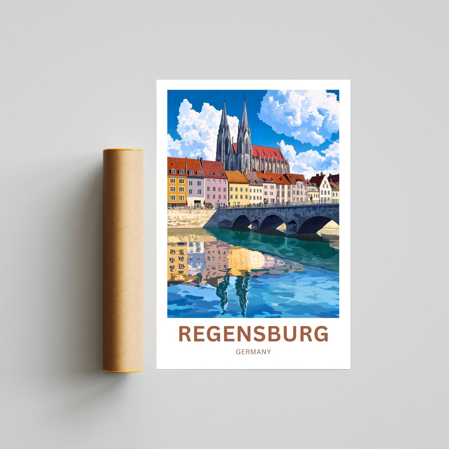 Regensburg Travel Poster -  Stone Bridge & Gothic Dreams