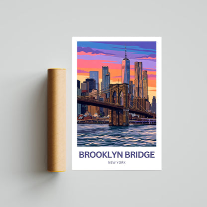 Brooklyn Bridge Travel Poster -  Stunning Evening View