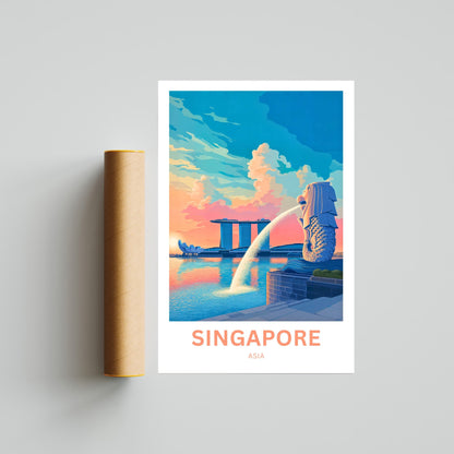Singapore Travel Poster - Heart of the Lion City