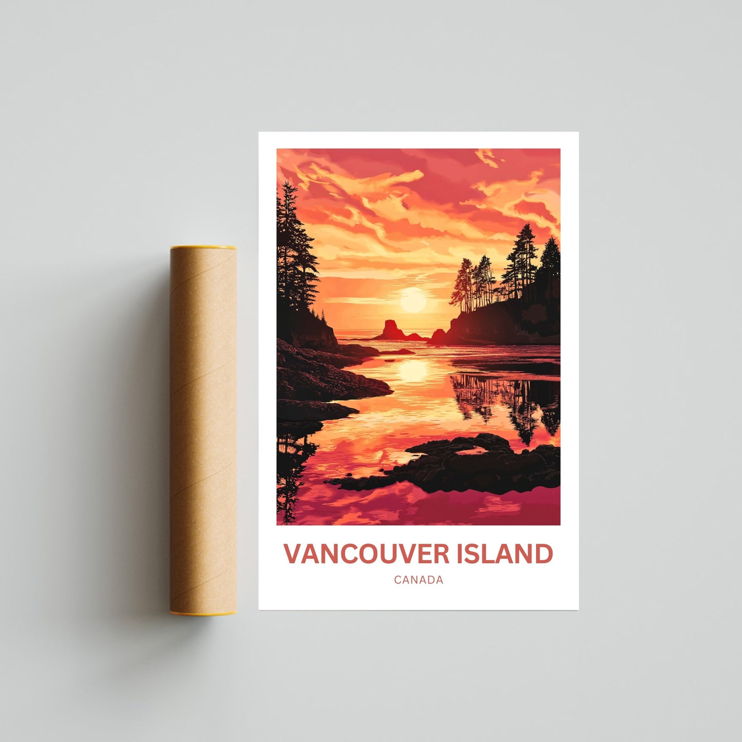 Vancouver Island Travel Poster - Wild Coasts and Sunset