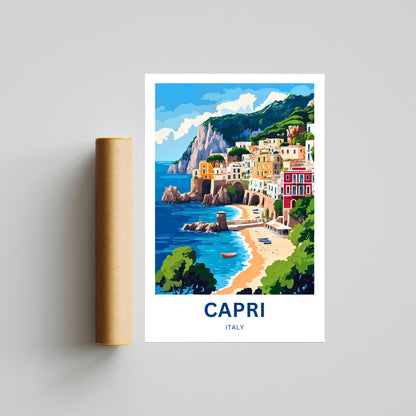 Capri Travel Poster - Discover Italy Timeless Mediterranean Magic