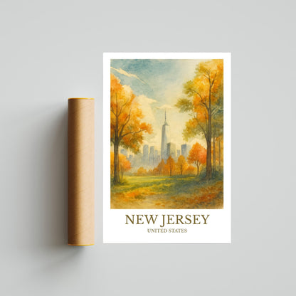 New Jersey, Watercolor design poster, United States Print, New Jersey Wall Art