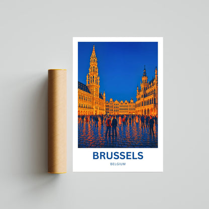 Brussels Travel Poster - Twilight Over Grand Place