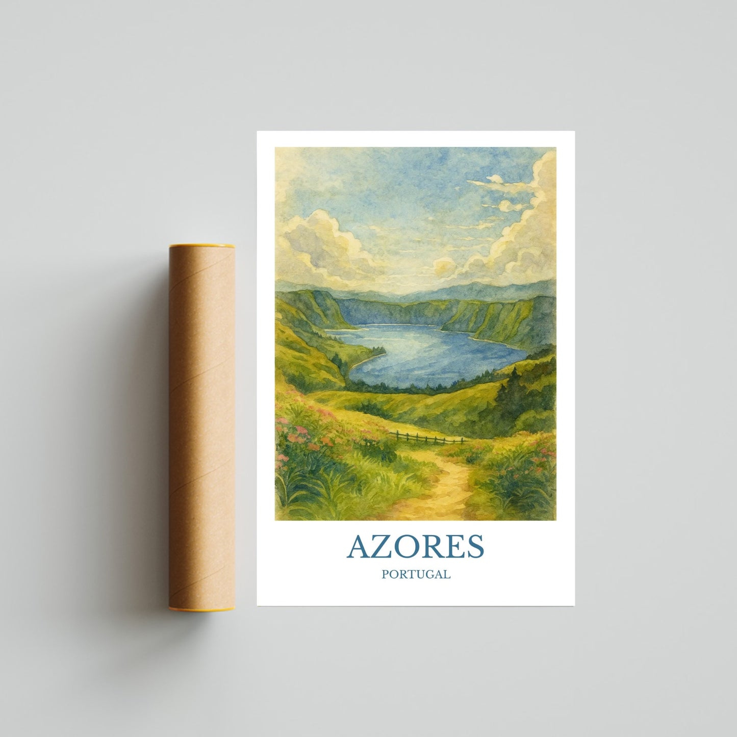Azores, Watercolor design poster, Portugal Print, Azores Wall Art