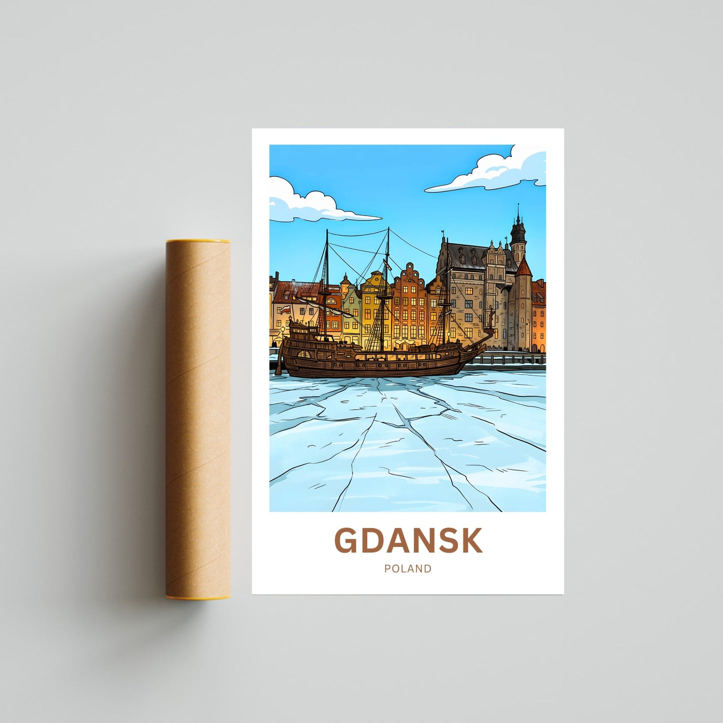 Gdańsk  Travel Poster - Frozen River Voyage