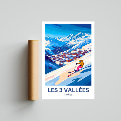 Les 3 Vallées Travel Poster- Ski Above the Clouds