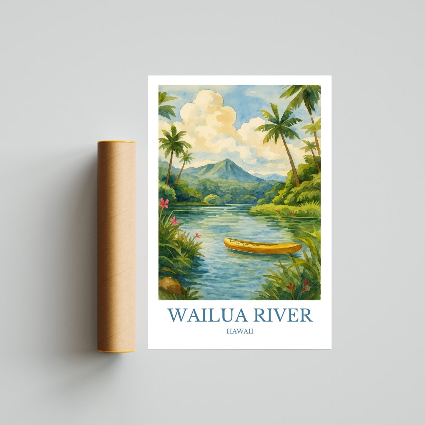 Wailua River, Watercolor design poster, Hawaii Print, Wailua River Wall Art